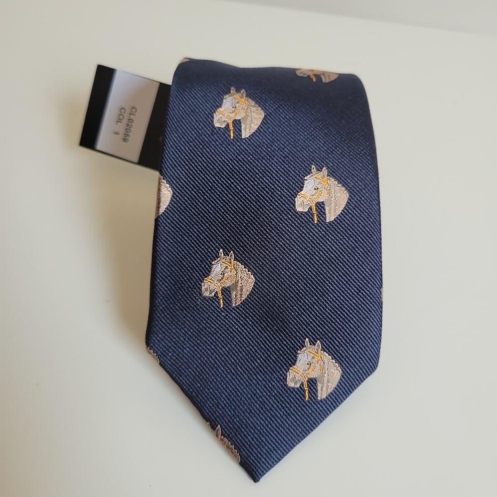 NWT Michelsons‎ of London 100% silk blue Horshead Tie